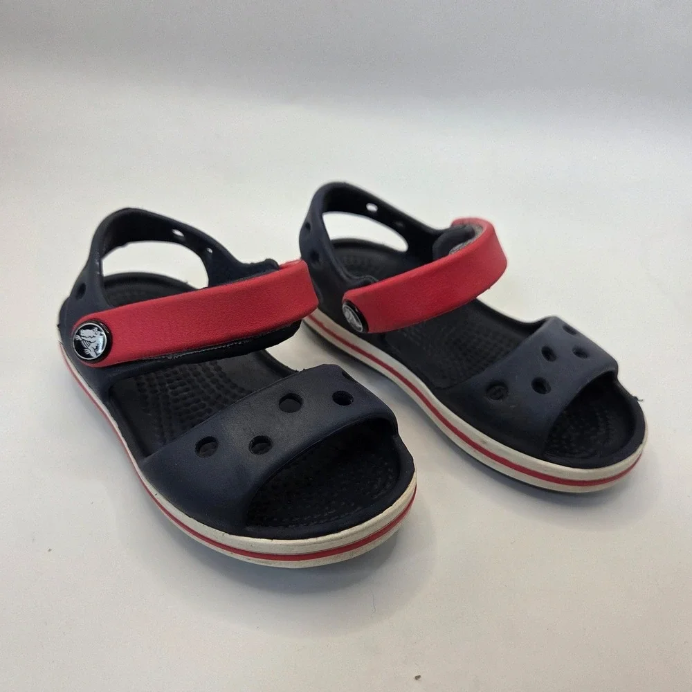 Crocs Crocband II Toddler Sandals Navy Blue Red White Size C6 Water Shoes Sporty